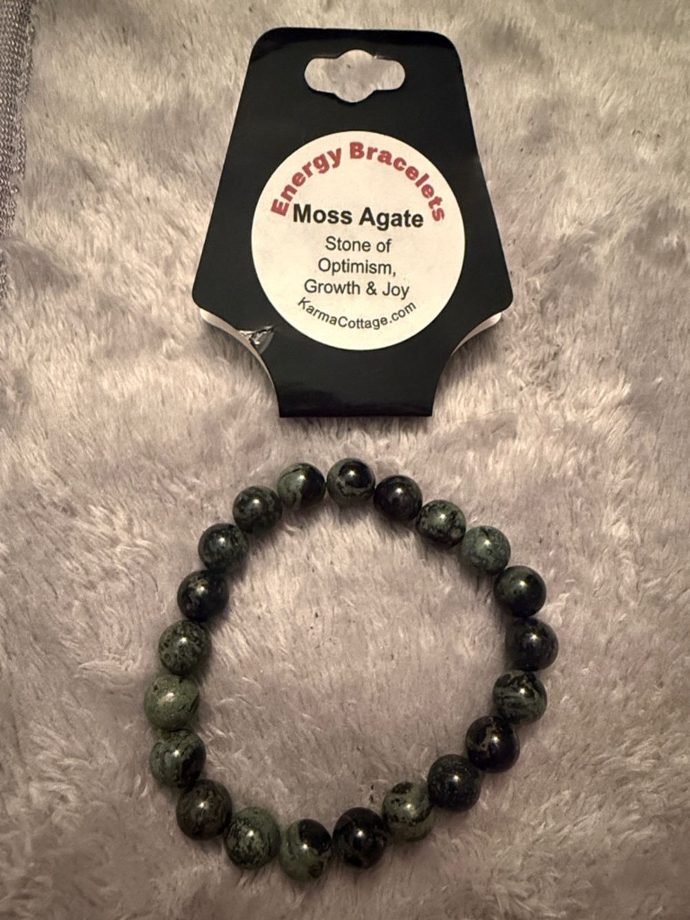 Moss Agate Beaded Stretch Bracelet - Green Black
